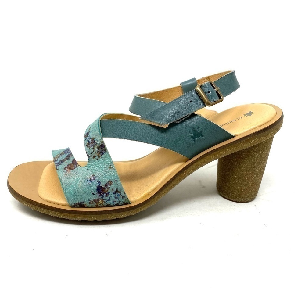 El Naturalista Aqua & Teal Leather Block Heel Sandals